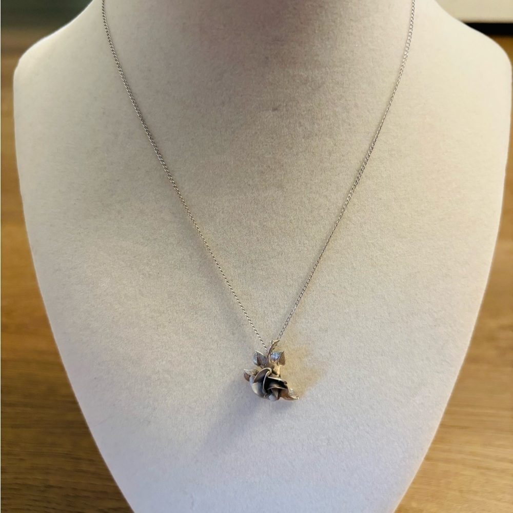 Elegant Brushed Silver Rose Pendant Necklace